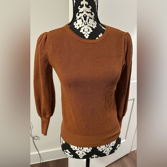 Philosophy Sweaters - Philosophy Brown Ribbed Puff Shoulder Crew Neck Sweater